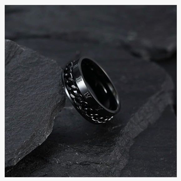 Size 11 Mens Ring Anti Anxiety Spinning Chain Bands Stainless Steel - Picture 2 of 3